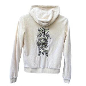 Rare Brigitte Michelle Yellow Embroidered Live My Life Zip Hoodie Sweater